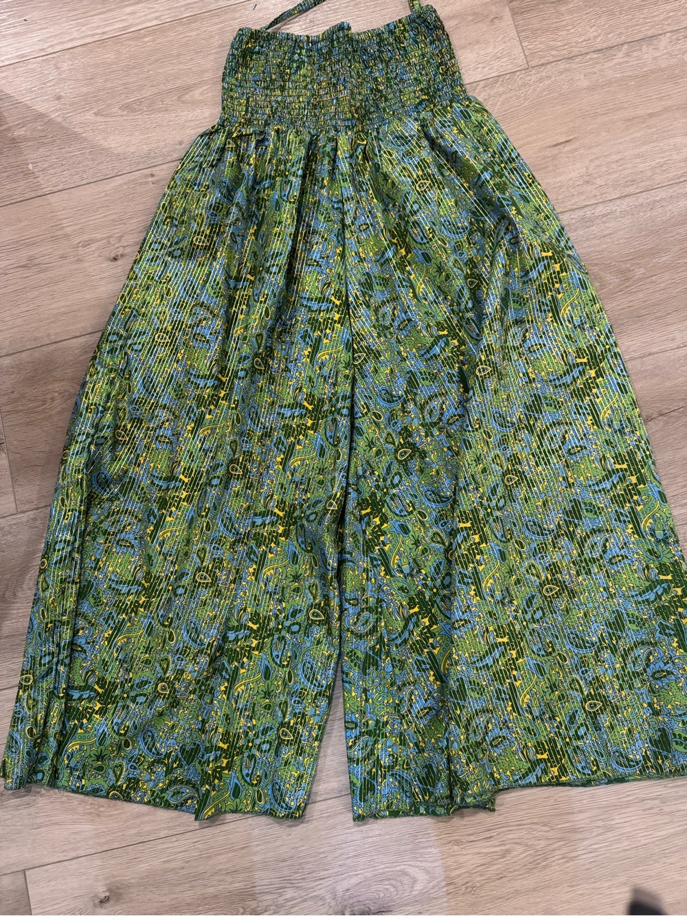 Artificial Silk Extra Wide Leg Boho Paisley Pants Gold Detail
